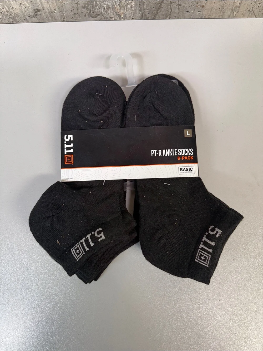 5.11 TACTICAL Men's PT-R Basic Ankle Socks (6-Pack) Size L in Black